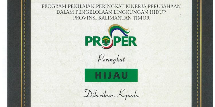 Grup United Tractors Raih PROPER HIJAU dan BIRU dari Pemerintah Provinsi Kalimantan Timur