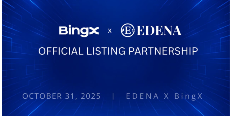 EDENA Announces BingX Listing on October 31, 2025, with Global Top 5 Exchange Listings to Follow