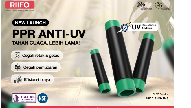 RIIFO Hadirkan Pipa PPR Anti UV untuk Outdoor Piping, Cocok untuk Berbagai Proyek Konstruksi!